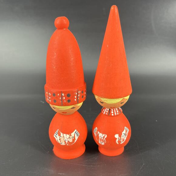 Swedish SVENSK SLOJD Figurine Wood Hand Painted Elves Tall Hat Santa Tomtar Set - Picture 2 of 10